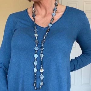 Blue Grey Mother of Pearl Long Necklace